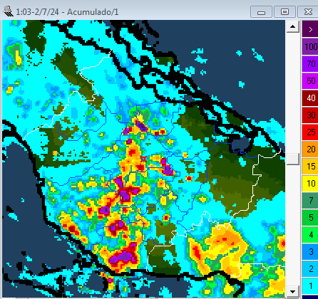 Mapa de acumulado de lluvia por Radar día 010724
